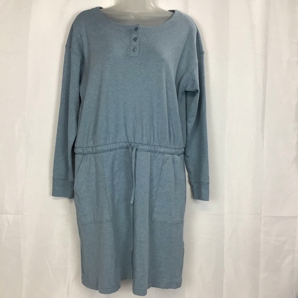 Haven Well Within Organic Cotton Interlock Henley Dress Blue Size M - Picture 2 of 11